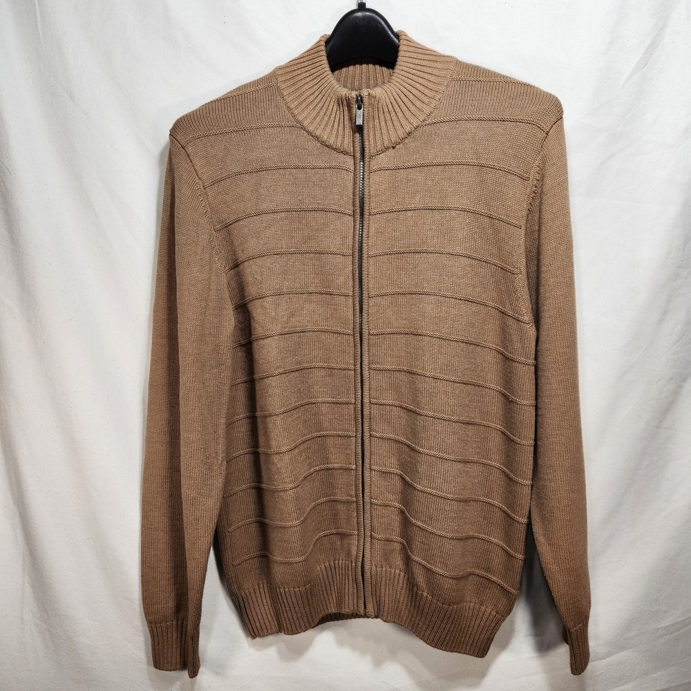 Haggar Mens Sweater Size Large Brown Full‎ Zip
